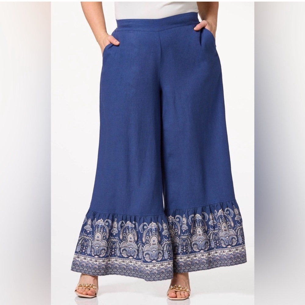 CATO Linen Rayon Flare Leg Ruffle Pull On Pant Size Medium